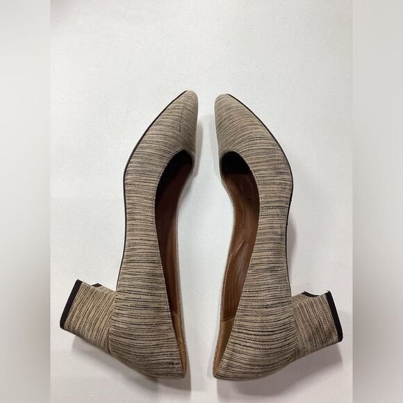 Aquatalia Phoebe Nubuck Suede Block Heel Pumps – Tan Brown Striped, Size 9.5 - Picture 14 of 15